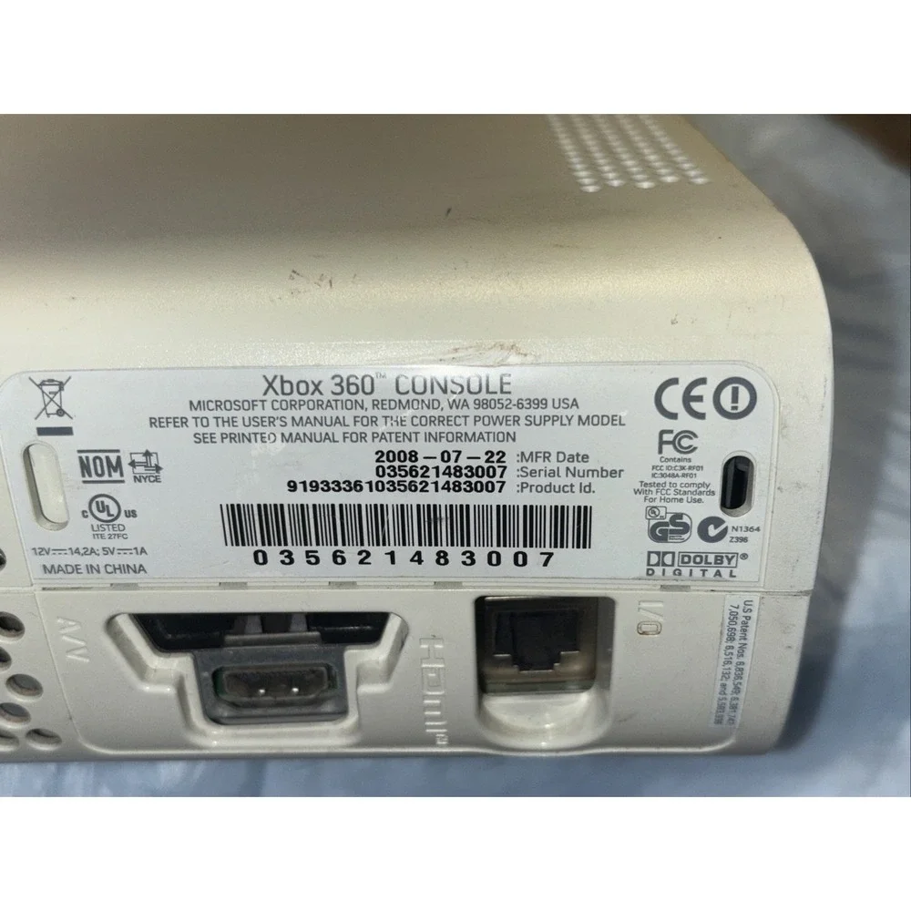 Microsoft Xbox 360 White Console HDMI 2008 Untested